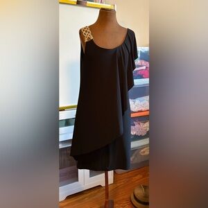 Black Dress with Gold Shoulder Detail